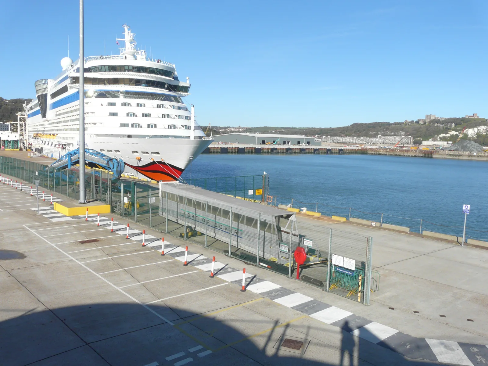 The cruise ship AIDAbella moored beside the Admiralty Pier at Dover