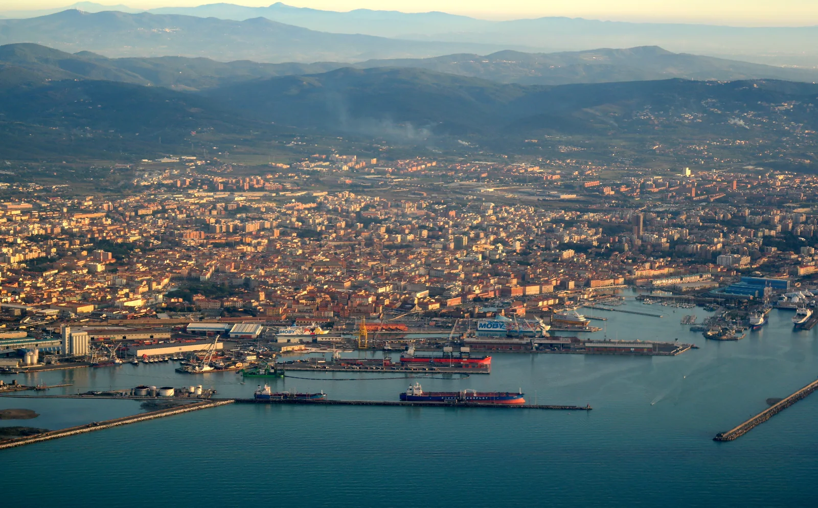 Aerial view of Livorno and its commercial port